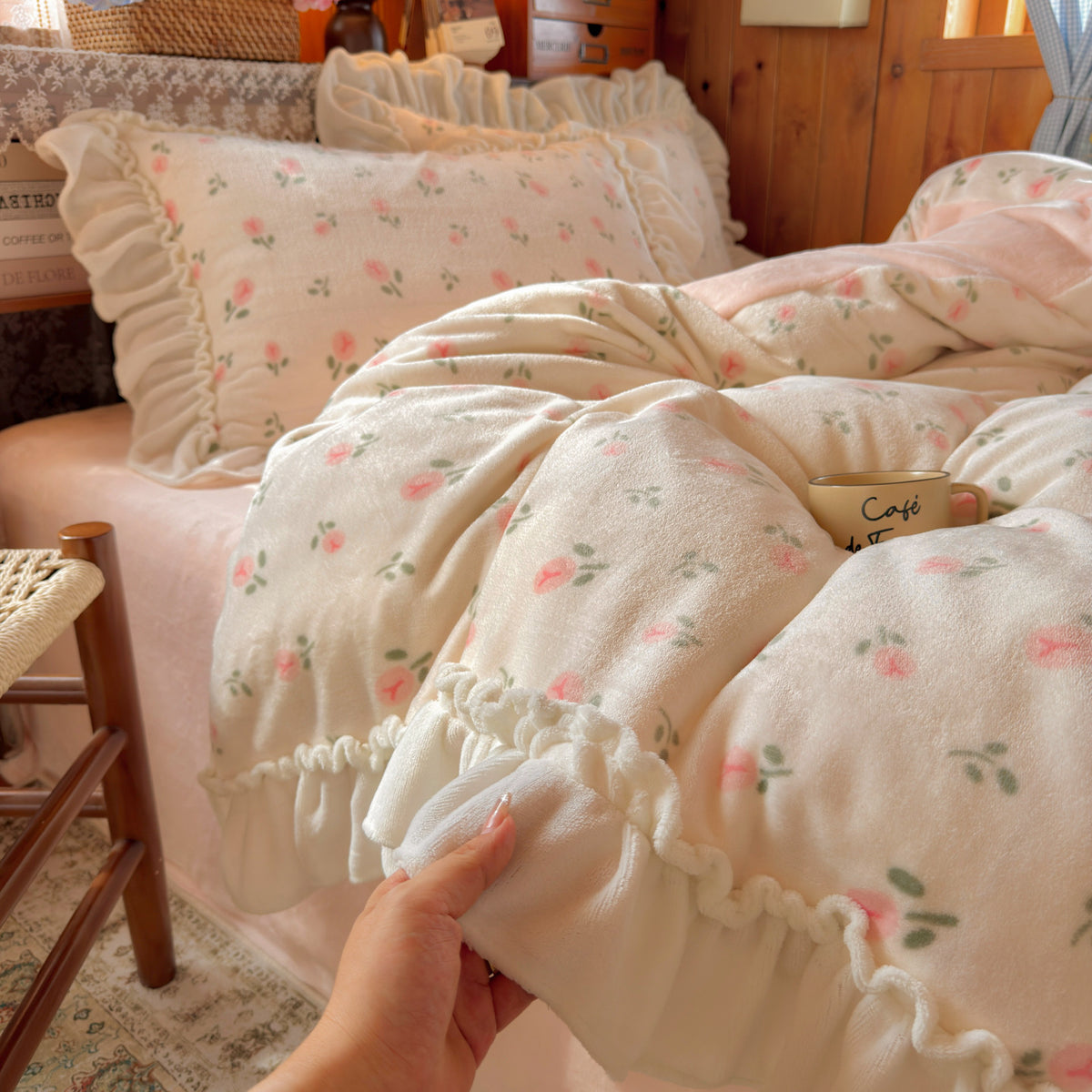 Plüsch Floral Sherpa Wurfdecke