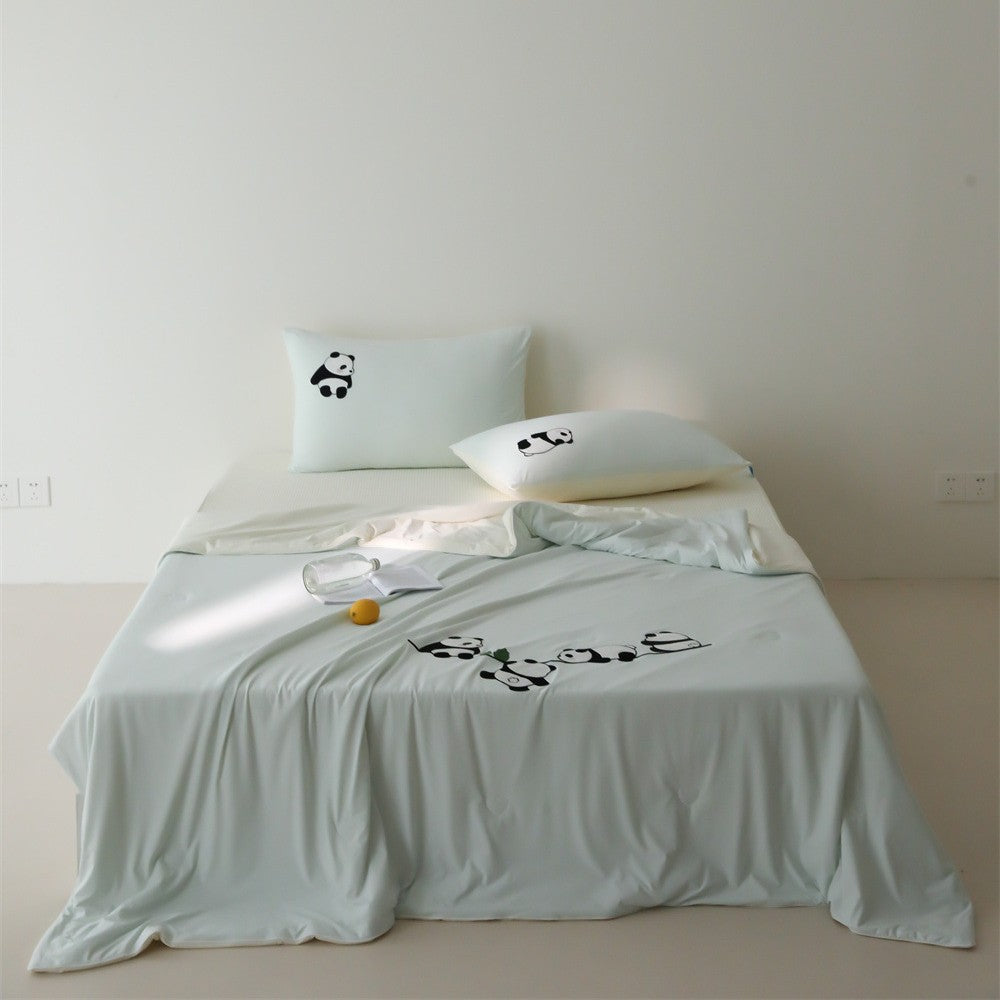 Bettwäsche-Set aus Baumwollsatin mit minimalistischem Panda-Print und extraweichem Spannbettlaken