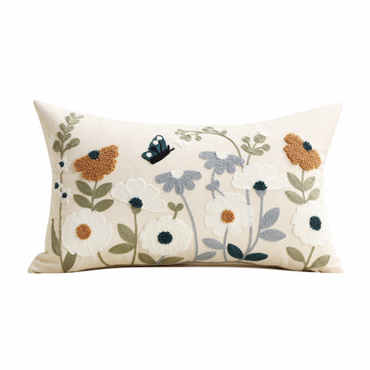 Dekorative quadratische gestickte florale Tufted Leinenkissenbezug