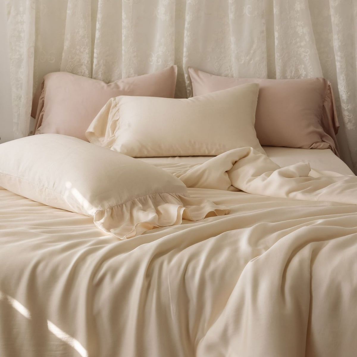 Seidiger Baumwoll-Satin-Duvetbezug-Set mit temperaturregulierendem Klima-Finish
