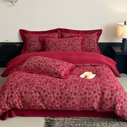 Premium-Baumwoll-Bettwäschegarnitur mit gewebtem Blumenmotiv und eleganter Umschlagkante
