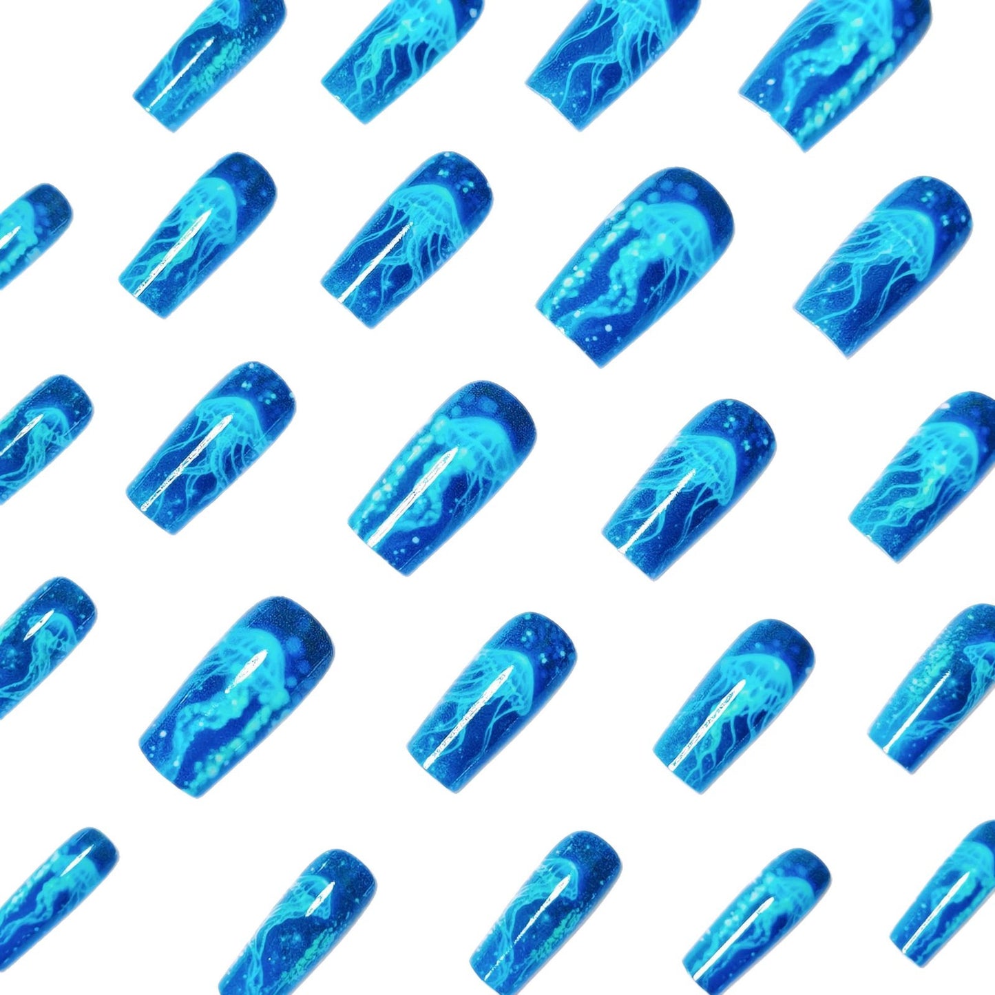 Glitzernde Kunstnägel mit Leuchtenden Qualle-Motiv Brehn