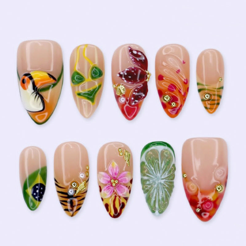 Künstlerisches Tropisches Press-On Nagelset Brehn