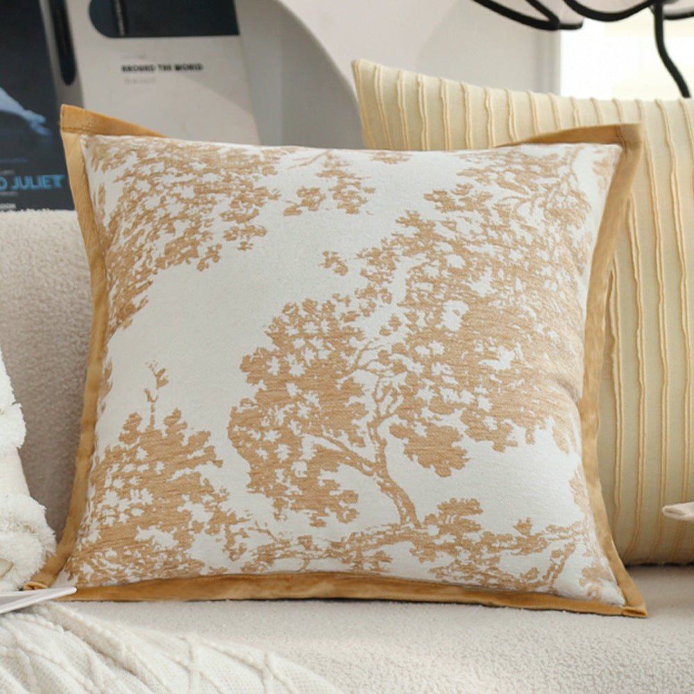 Quadratischer Zierkissenbezug mit feinem Jacquard‑Blattrelief, Paspelrand und pflegeleichtem Baumwoll‑Mix Brehn