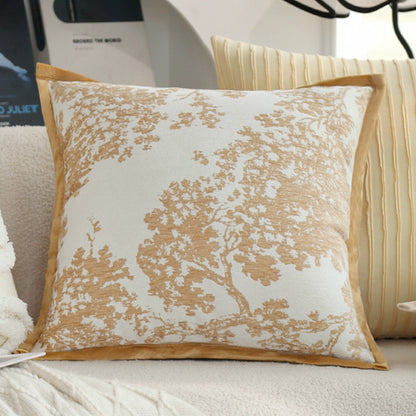 Quadratischer Zierkissenbezug mit feinem Jacquard‑Blattrelief, Paspelrand und pflegeleichtem Baumwoll‑Mix Brehn