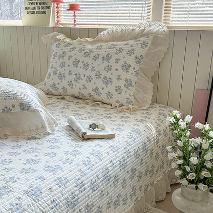 Gep quiltetes Polka-Dot-Bettwäsche-Set mit Ösen-Spitze Rüsch Kissenbezügen