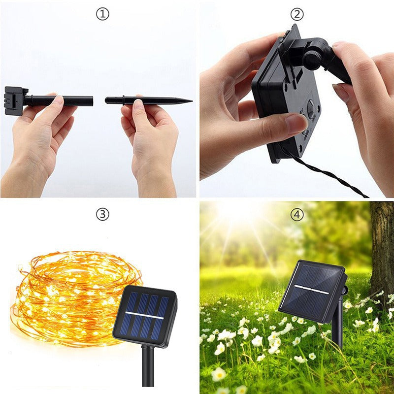 Solar Kupferdraht Feen Lichterkette mit Dual Stake Panels Brehn