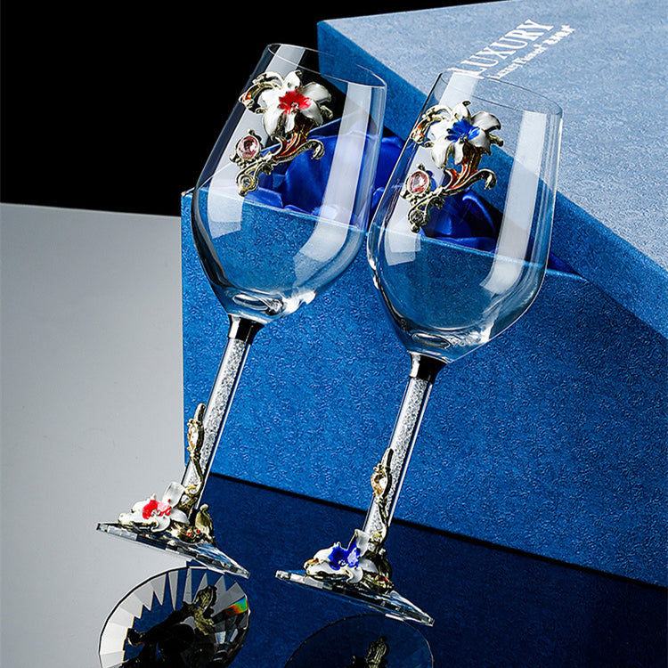Metallic Flower Crystal Weingläser mit Dekanter Koffer Set | Brehn
