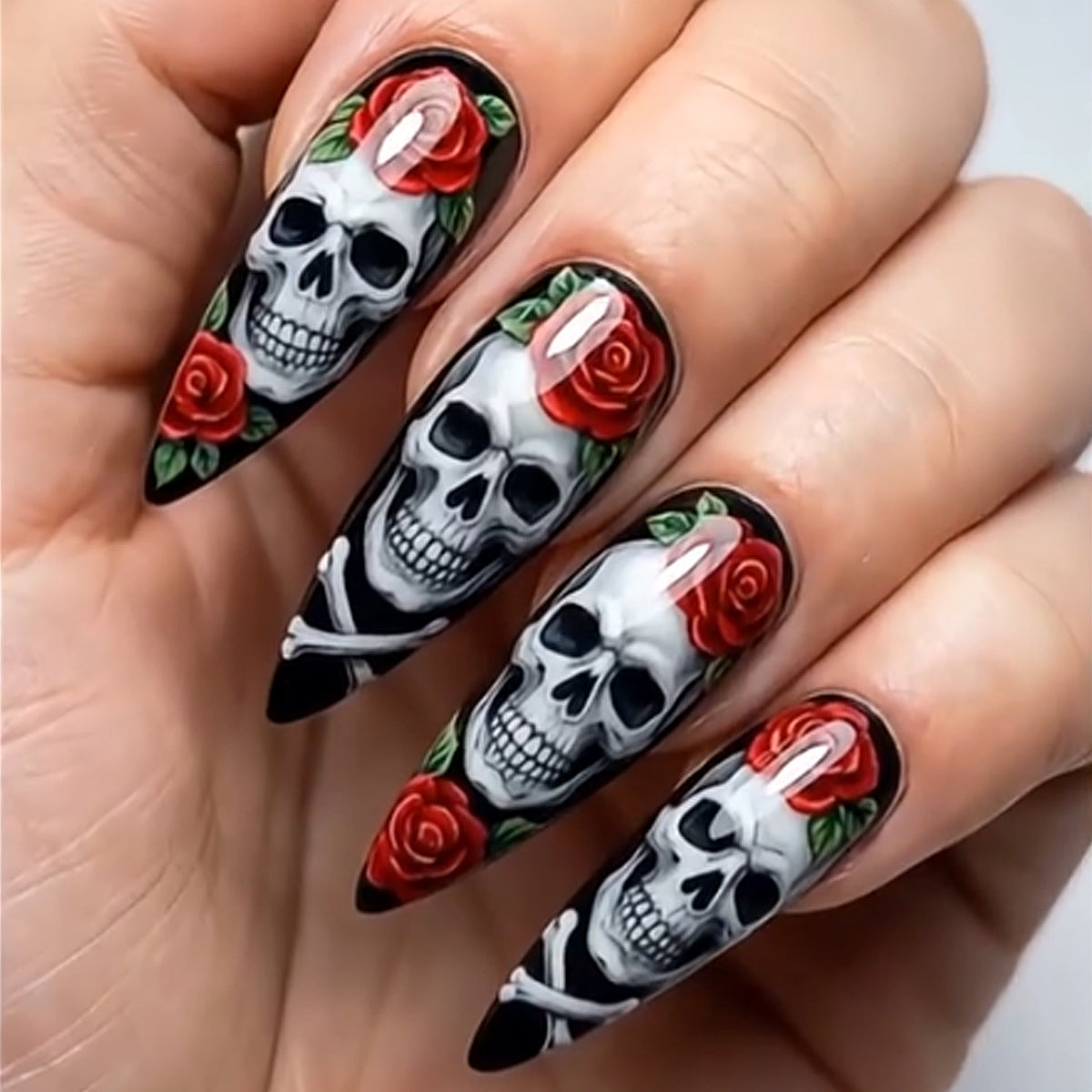 Gothic Skull und Rose Nail Art Set Brehn