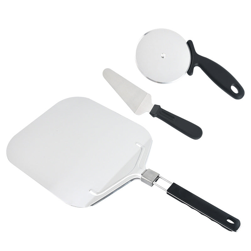 lange Griffe perforierte Pizzaschaufel Set mit Holzgriff Edelstahl Schneider und Dreieckserver Brehn