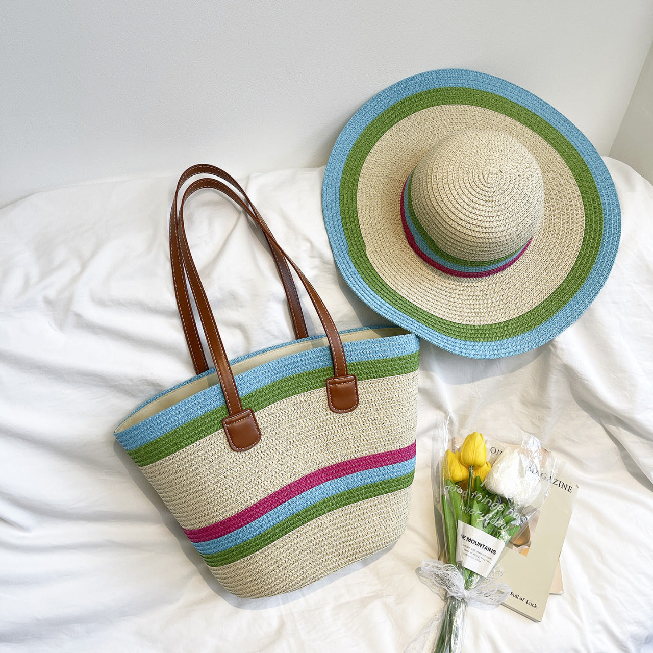 Bunte Strohtasche Strandtasche Brehn