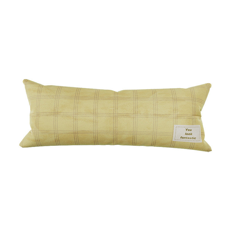 Plush Striped Lumbar Support Throw Pillow with Motivational Patch