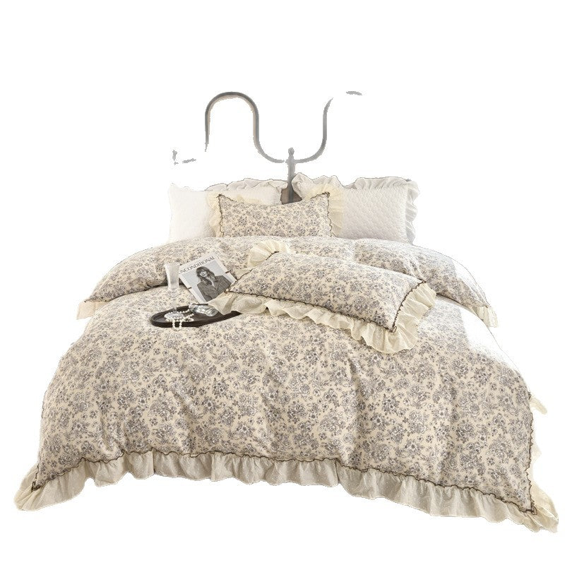 Vintage Floral Ruffled Bettbezug Set mit Swiss-Dot Rüsche