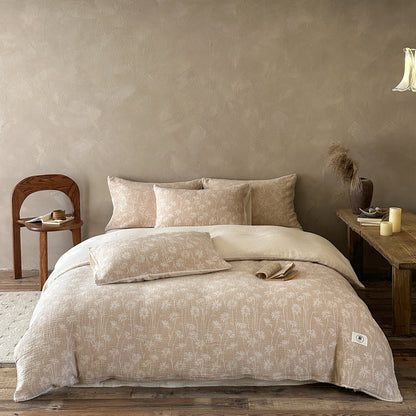 Jacquard gewaschenes Leinen-Baumwoll-Bettbezug-Set mit dekorativen Kissenbezügen