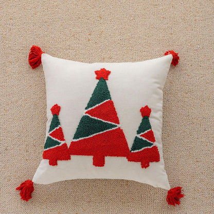 Urlaubs-Tufted-Chenille-Quadrat-Wurfkissen mit erhöhtem Baum-Motiv und verstecktem Reißverschluss