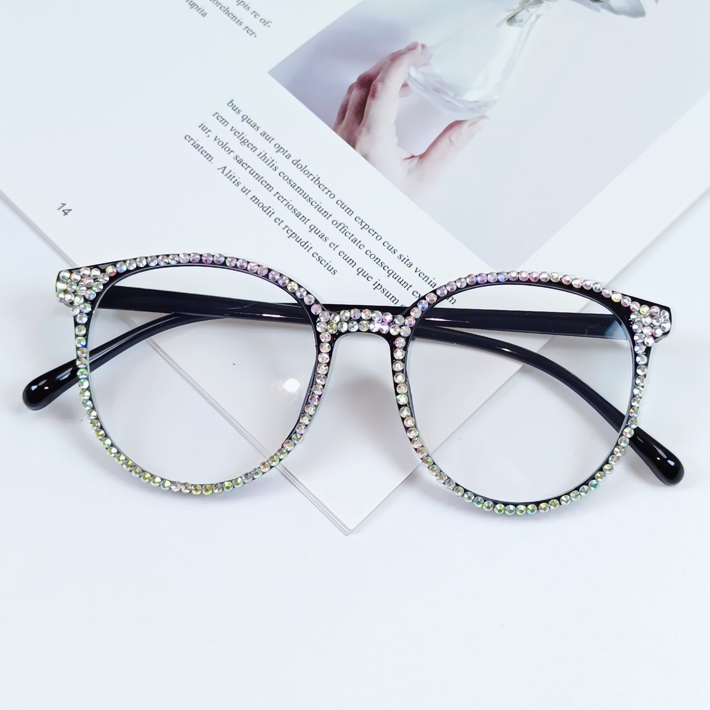Damen Stylische Katzenaugen-Brille mit funkelndem Strassbesatz Brehn