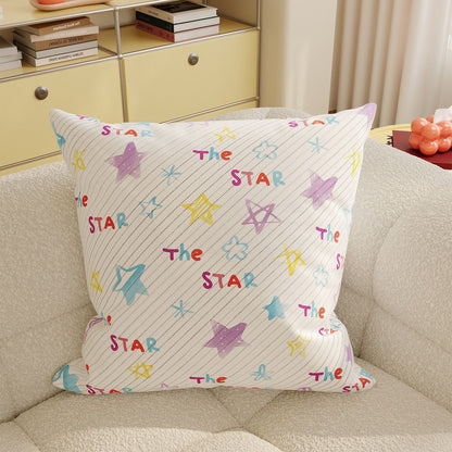 Striped Knit Lumbar Pillow Cover with Embroidered Cartoon Dog Accent