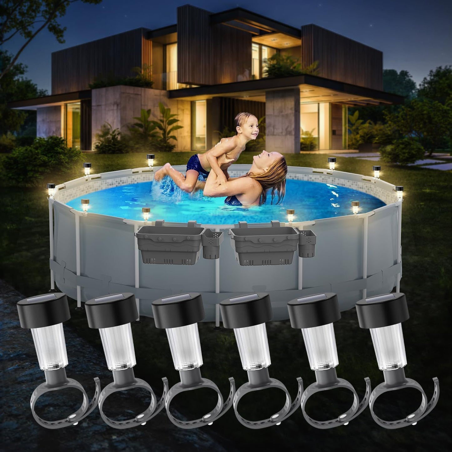 Solarbetriebene LED Clip-On oberirdische Poolrandlichter mit wasserdichten langlebigen Montagesockeln