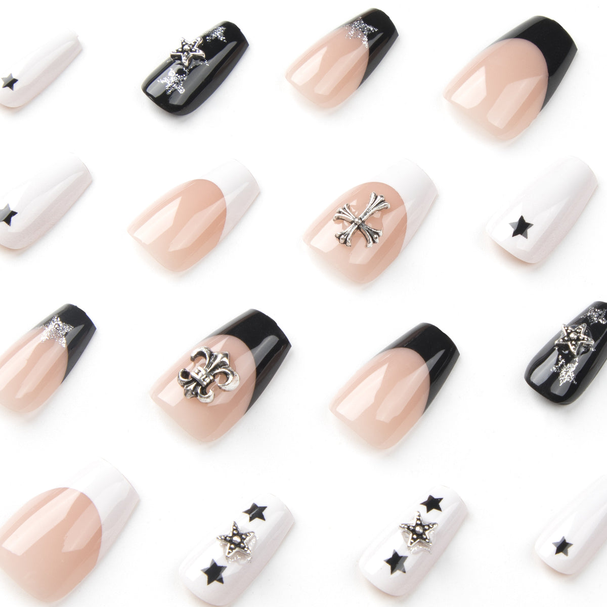 Kunstvolle Nagelkunst mit Sternenmotiven und Glitzerakzenten Brehn