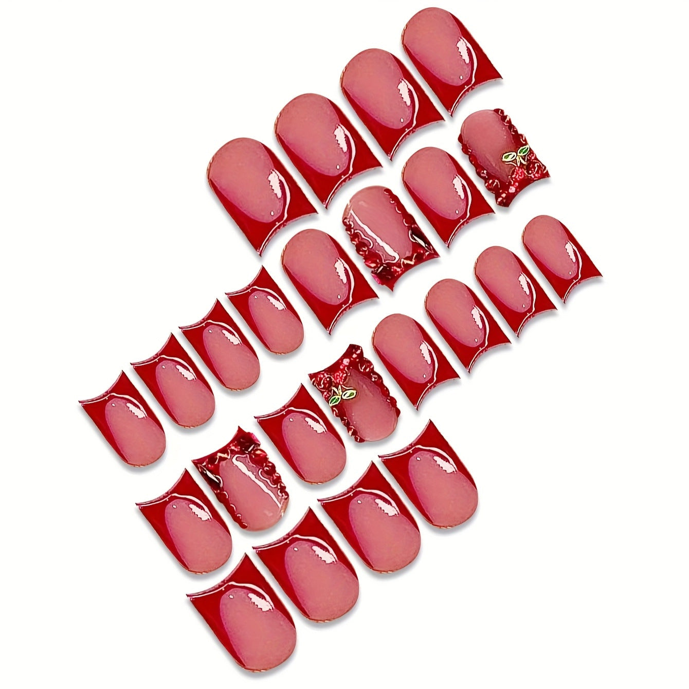 Aufwendige florale Press-On Nagelverlängerungen Brehn
