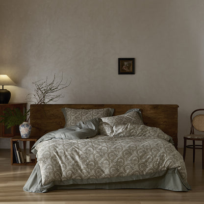 Florales Baumwoll-Leinen-Bettüberwurf-Set mit Chambray-Dekor