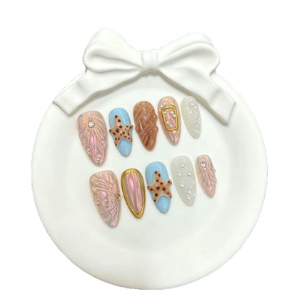 Dekorative Press-On Nagelkunst Set mit einzigartigen maritimen Designs
