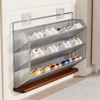 Wandmontierter Slim Drop-Down Mesh Schuhregalständer