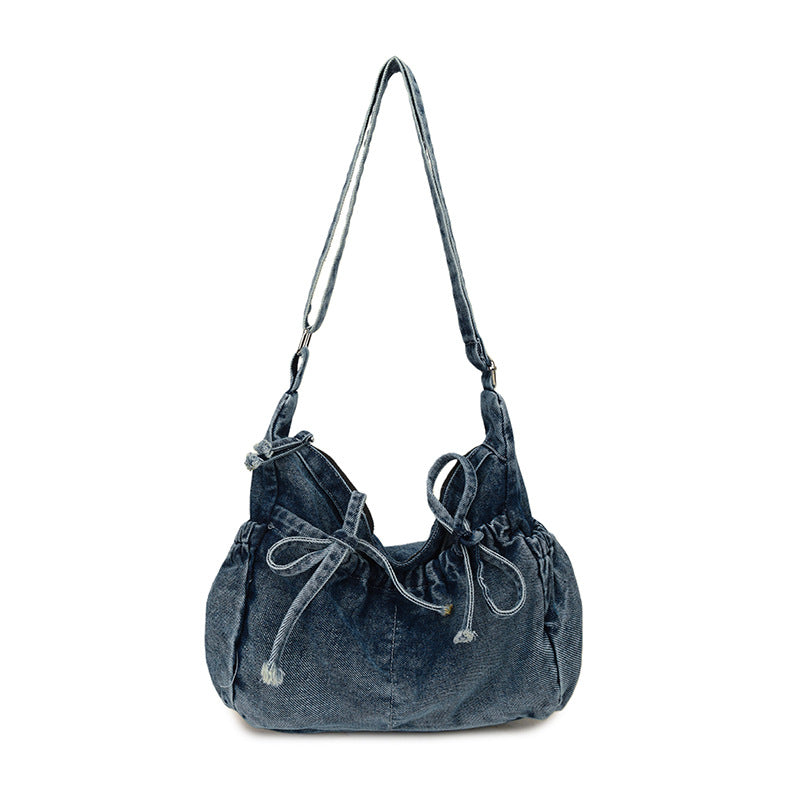Denim Zugband Hobo Tasche