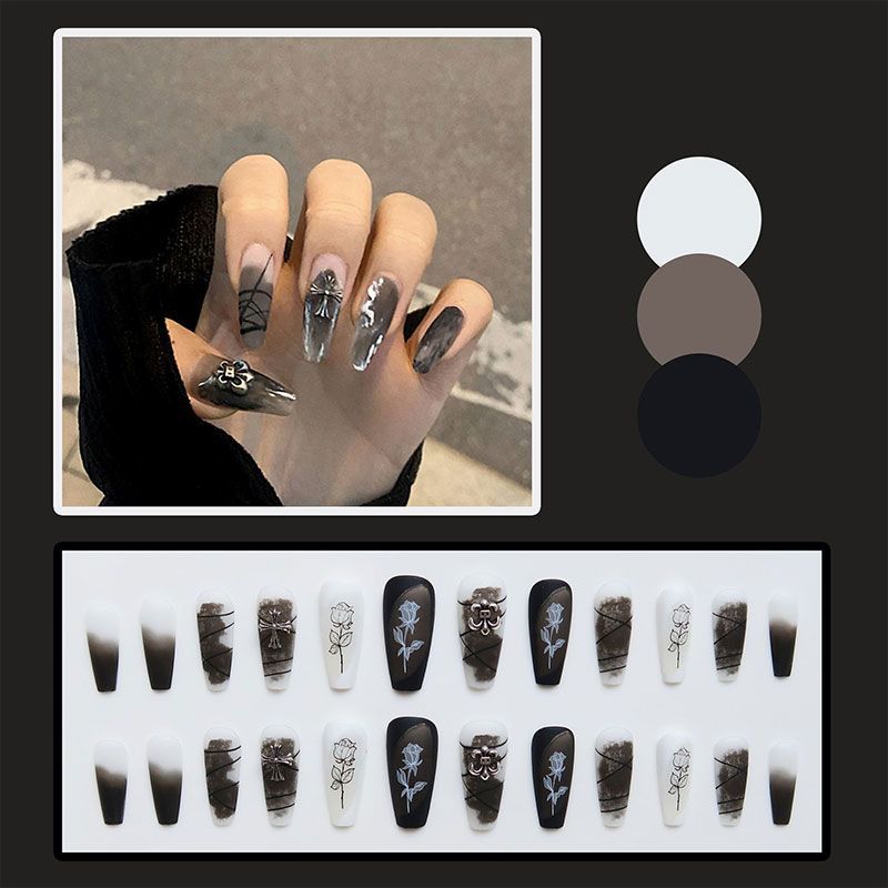 Künstlerisches florales abstraktes Press-on-Nagelset Brehn