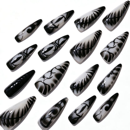 Künstlerisches Stiletto Press-On Nagelset Brehn