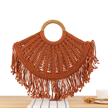 Makramee Handtasche mit Holzgriffen Brehn