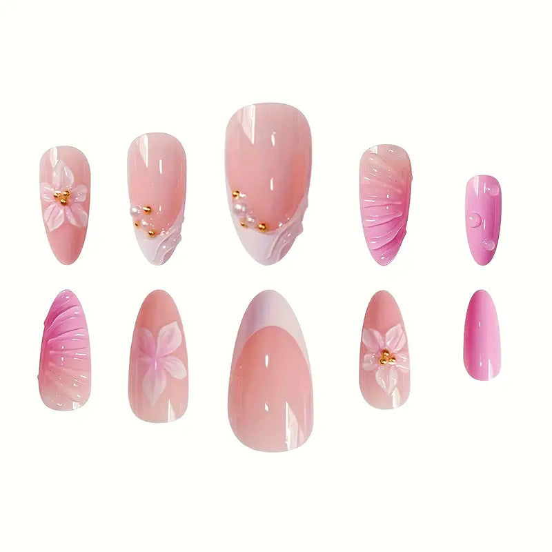 Künstlerisches Florales Design Press-On Nagelset Brehn