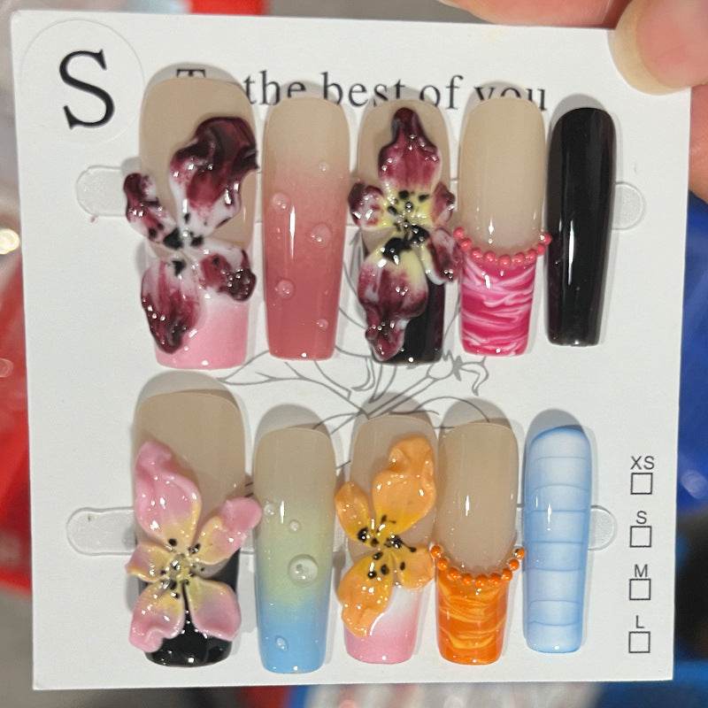 Handgefertigtes florales Design Press-On Nagelset Brehn