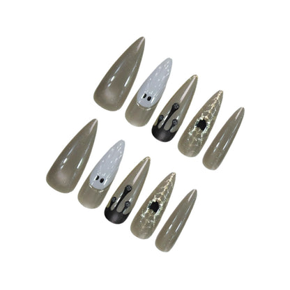 Halloween Kunstnagelset mit eleganten Geister- und Spinnenmotiven Brehn