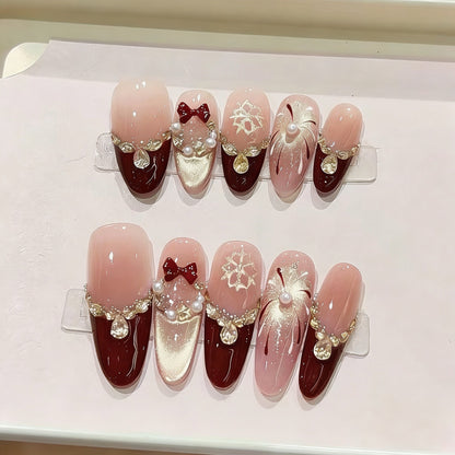Elegantes Blumen Press-On Nail Set Brehn