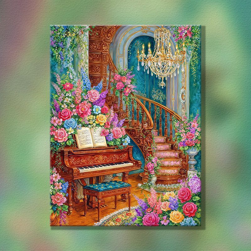 Elegante Blumen Klavier Szene Wandkunst Brehn