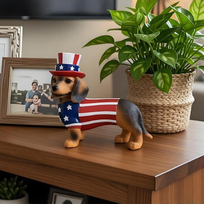 Dekorative Dackel-Figur im patriotischen Design Brehn