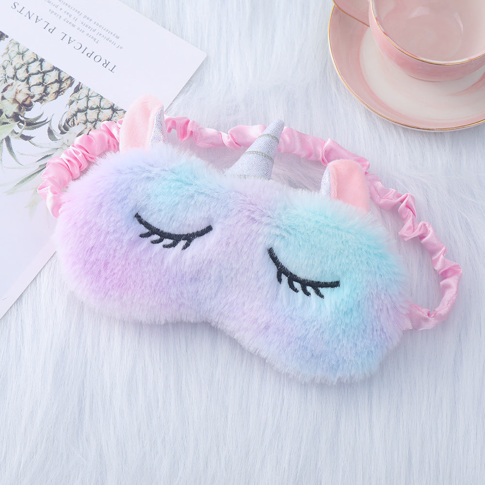 Damen nan kuschelige Einhorn-Schlafmaske mit gestickten Wimpern, weichem Plüsch und elastischem Rüschenband Brehn