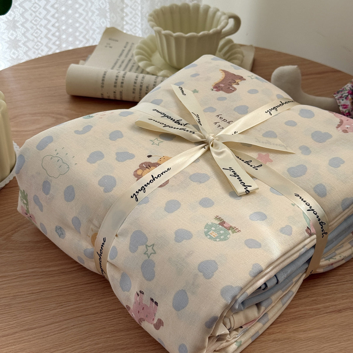 Blumenmuster Baumwolle-Leinen Bettbezug Geschenkset mit wendbarem Finish und tiefen Eckbändern