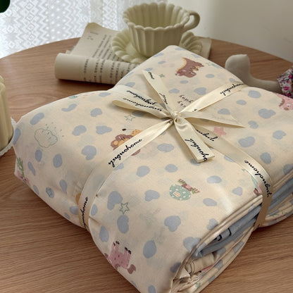 Blumenmuster Baumwolle-Leinen Bettbezug Geschenkset mit wendbarem Finish und tiefen Eckbändern