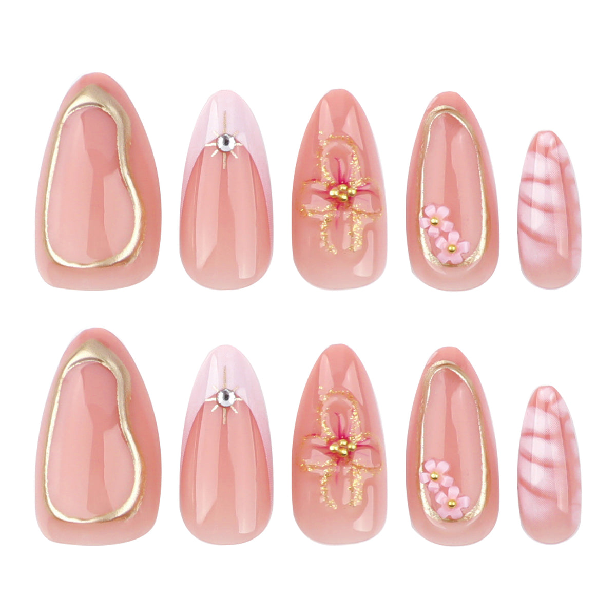 Kunstvolle Nageldesign mit Glitzer- und Blumenakzenten Brehn