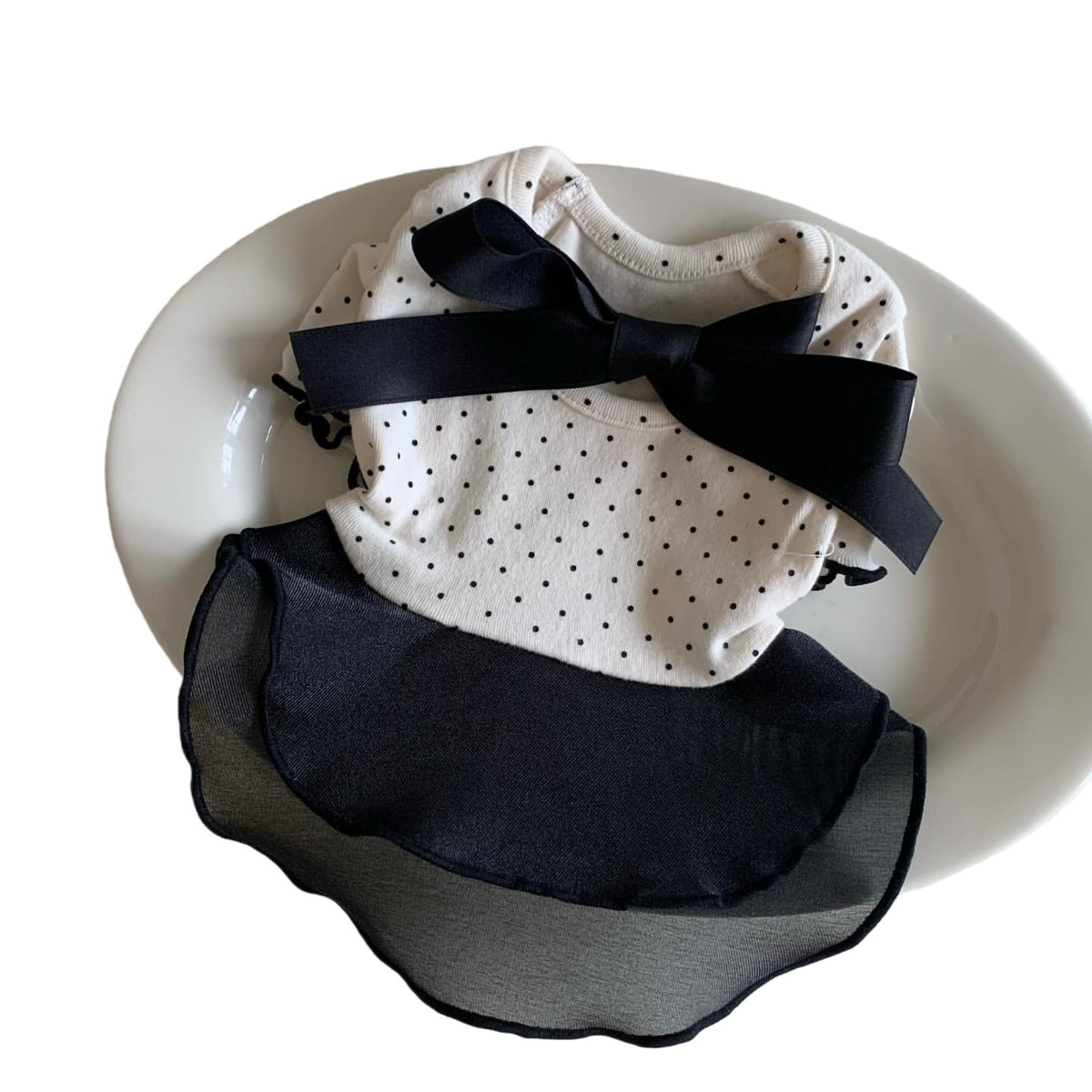 Polka Dot Chiffon Kleid für Haustiere mit Grosgrain