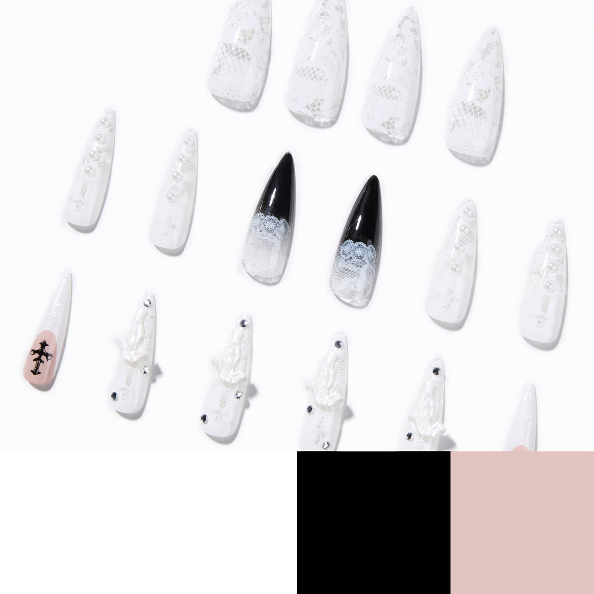 Kunstvolle Stiletto-Nägel mit einzigartigen 3D-Elementen und Glitzerakzenten Brehn