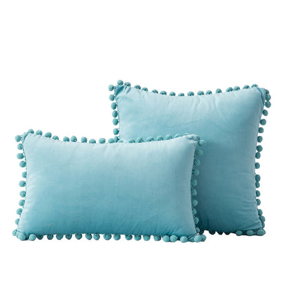 Velvet Pom-Pom Fransen Quadrat- und Lendenkissen Set