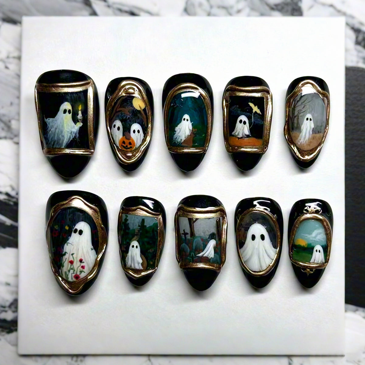 Künstlerisches Halloween-Themen Press-On Nagelkunst Set Brehn