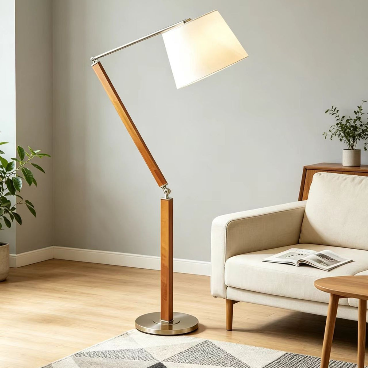 Verstellbare Holz Arc Stehlampe
