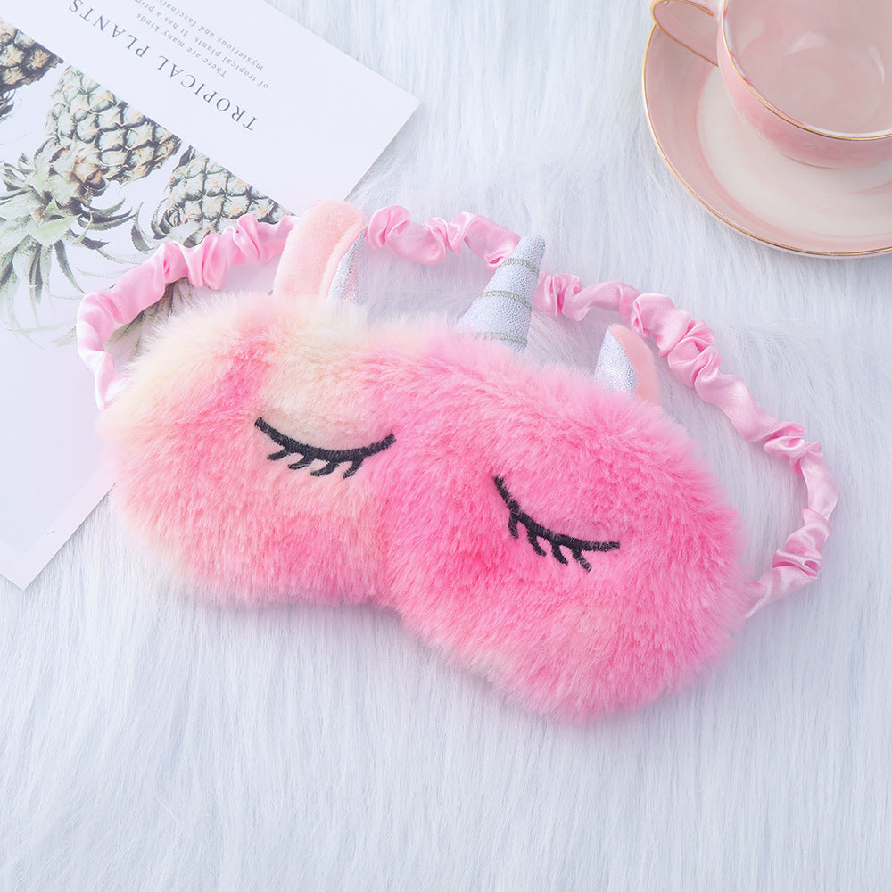 Damen nan kuschelige Einhorn-Schlafmaske mit gestickten Wimpern, weichem Plüsch und elastischem Rüschenband Brehn