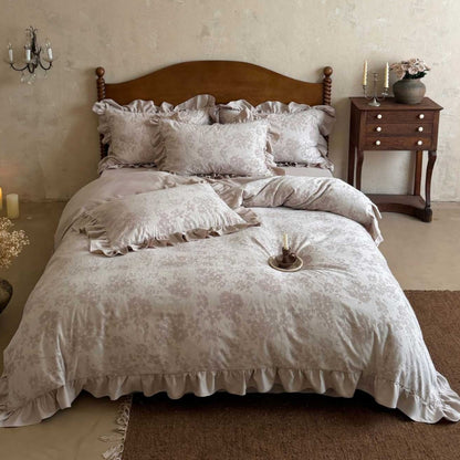 Luxuriöses Rüschendes Floral Jacquard Bettbezug Set