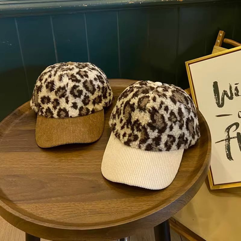 Damen Leopard-Print Fleece Baseballcap Brehn