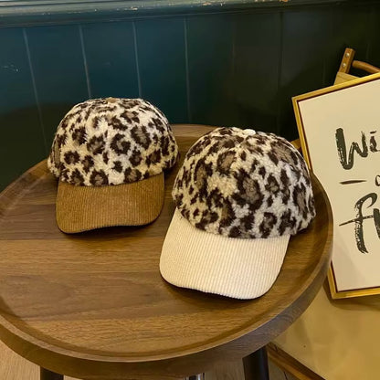 Damen Leopard-Print Fleece Baseballcap Brehn